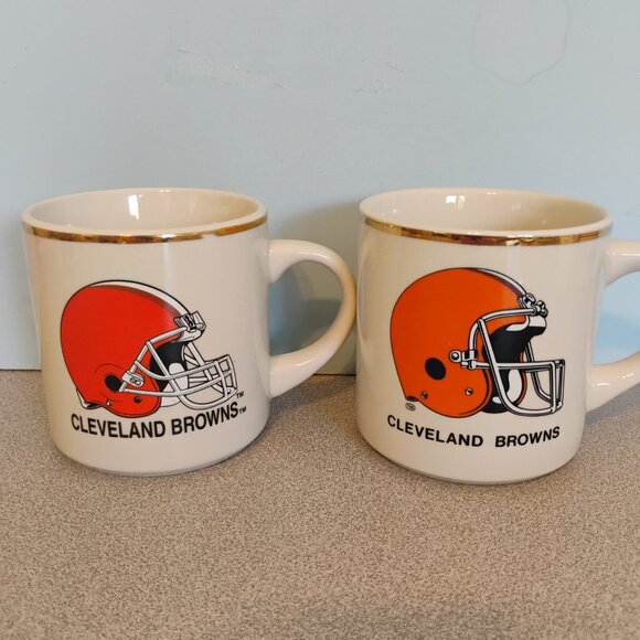 Cleveland Brown Gold Trim Coffee Mugs, set of 2 - Picture 2 of 4